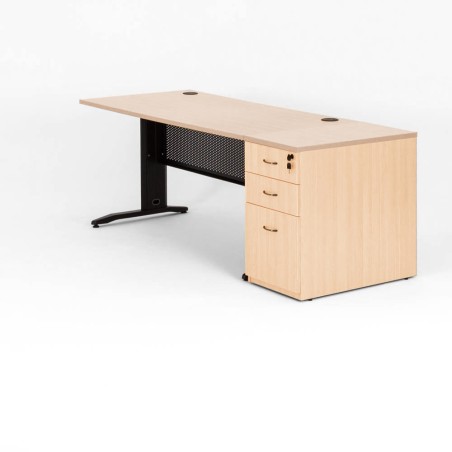 Mesa de escritorio recto QUADRA + cajonera de madera