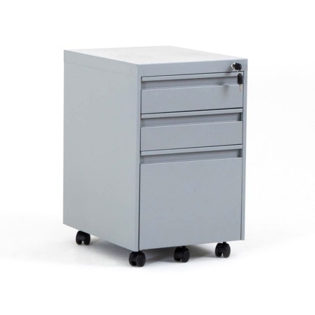 Cajonera con ruedas EKO de metal, 2 cajones y 1 cajón para carpetas colgantes