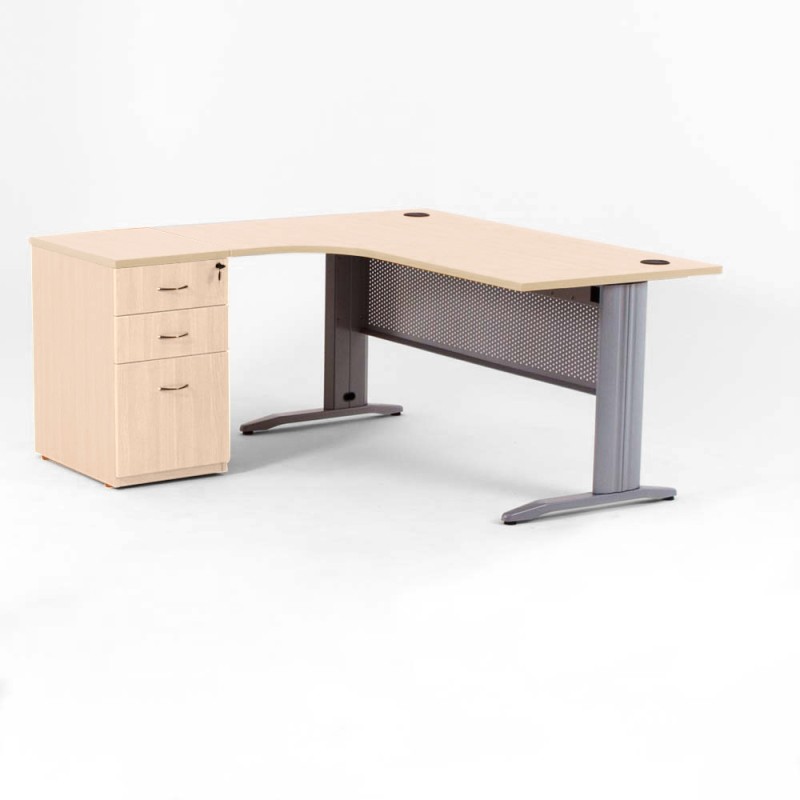Escritorio en L QUADRA + cajonera de madera