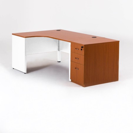 Escritorio blanco en L MADERA + 1 cajonera Prof.80 cm