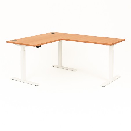 Vista en perspectiva de la Mesa de escritorio elevable en ángulo PRISMA en haya
